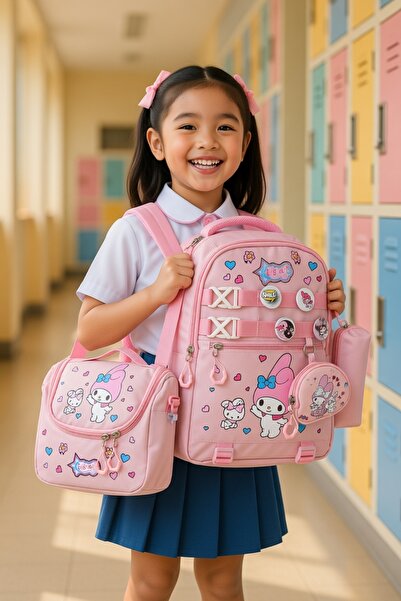 KY A+ Quality Girl Melodi Pink Primary School Orthopedic 3-Piece Set with Pen...