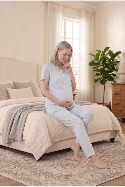 Lohusa Dünyasi Women's Blue Linen Scallop Lace Maternity Pajama Set