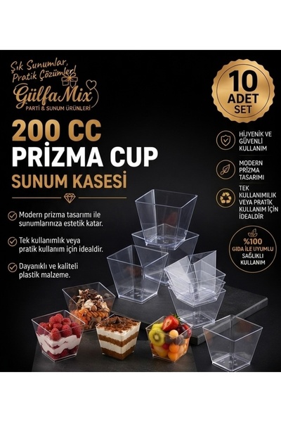 Gülfa Giftbox Kapaksız 10'lu 200 Cc Kübik Prizma Mika Magnolya Kase Plastik T...