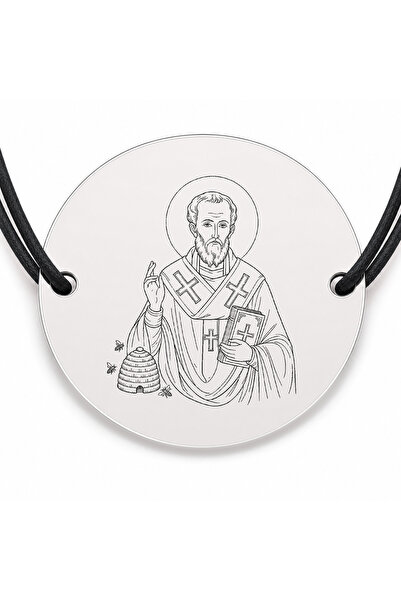 Simoshop Brățară argint 925 cu bănuț Sfântul Ierarh Ambrozie, șnur negru regl...