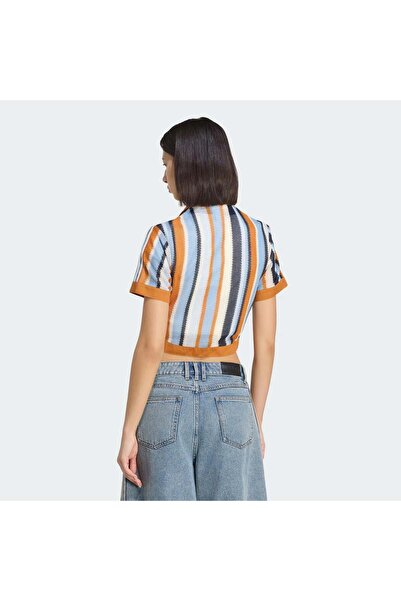 adidas Summer Glow Striped Cropped Polo Kadın Tişört
