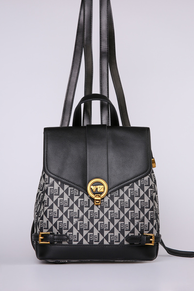 Levidor Stylish Design Women's Backpack with Logo and Belt Detail, Black