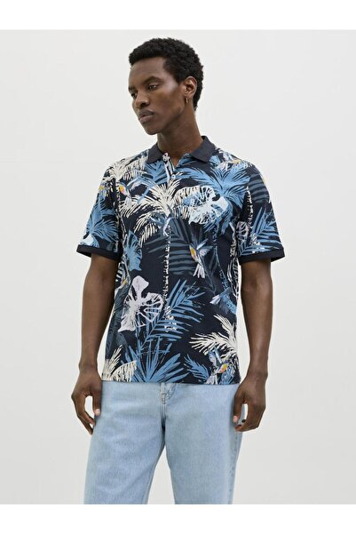 Jack & Jones Μπλούζα κοντομάνικη ανδρική polo "Hawaii" μπλε