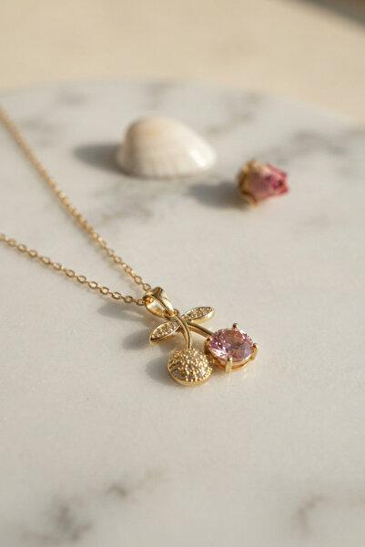Lisinya 316L Steel Chain Gold Color Pink Cherry Model Necklace -