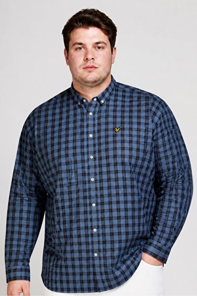 Lyle & Scott قميص رجالي كاجوال منقوش بأكمام طويلة وقصّة عادية، أزرق