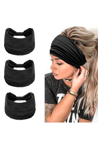STARSTAR 3-Piece Women's Wide Elastic Headband Headband for Running and Yoga ...