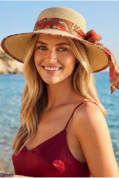 Uniquetrenders قبعة شمسية صيفية نسائية من القش بتصميم مزخرف وحافة واسعة