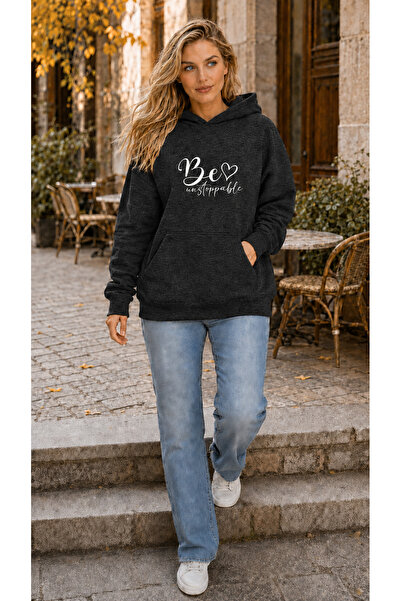 caddekombin Women's Heart Detailed Be Unstoppable Written Kangaroo Pocket Hoo...