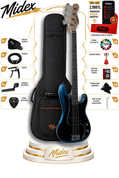 Midex MBG-420BLS Profesyonel Precision Bass Kasa JJ Bas Gitar Seti Sunburs