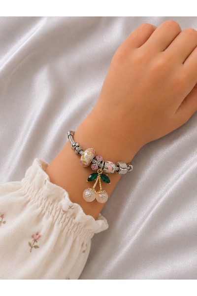 Bymiel Cherry Figured Charm Detailed Silver Color Bracelet – Adjustable Clasp...
