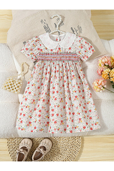 Take Two By Styli Girls Floral Print Smocked A-Line Dress