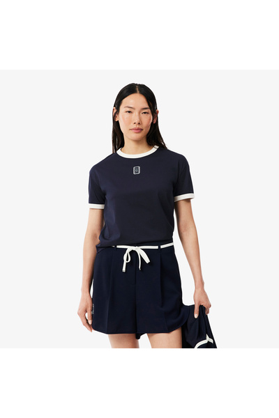 Lacoste Kadın Relaxed Fit Bisiklet Yaka Lacivert T-Shirt