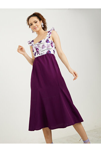 Styli Frill Sleeves Floral Print A-Line Midi Dress