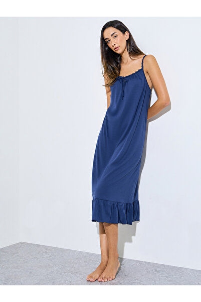 Styli Floral Lace Strap Ruffle Hem Slip Dress