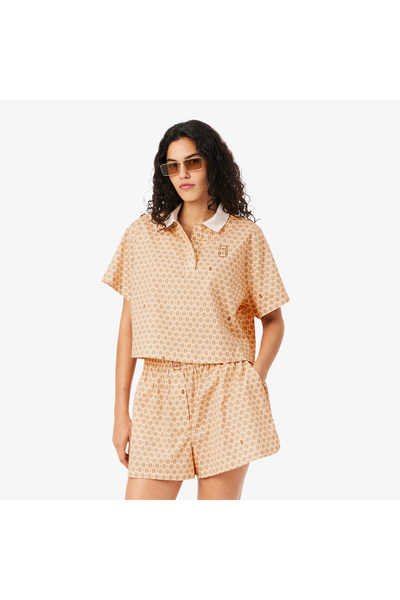 Lacoste Kadın Oversize Fit Desenli Pembe Polo