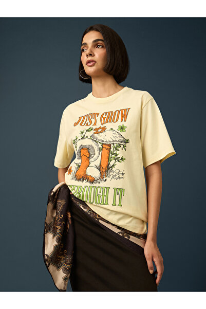 Difference of Opinion By Styli Beige Short Sleeve Printed Oversized T-Shirt