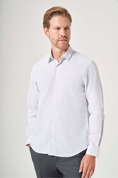 İmza Hard Collar Long Sleeve Pocketless Slim Fit Cotton Shirt 1004260210