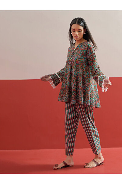Sassafras By Styli Green Floral Choga Kurta with Salwar Set