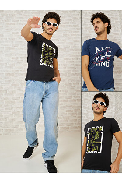 Styli Pack of 2 - Slogan Print Regular Fit T-shirt