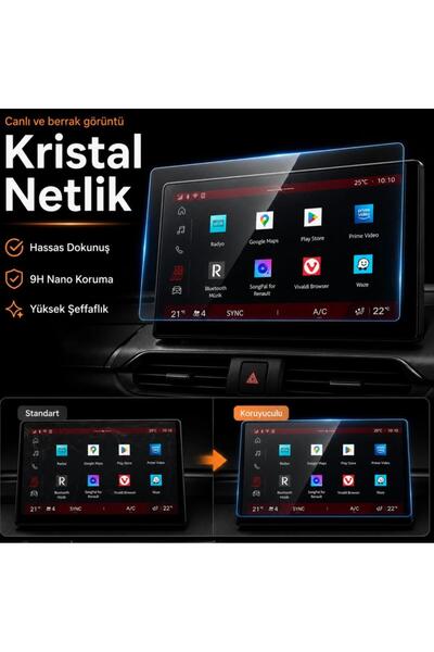 Engo Renault Boreal 10 İnç İle Uyumlu Ekran Koruyucu Multimedya 9H Nano Parlak, Kırılmaz Cam