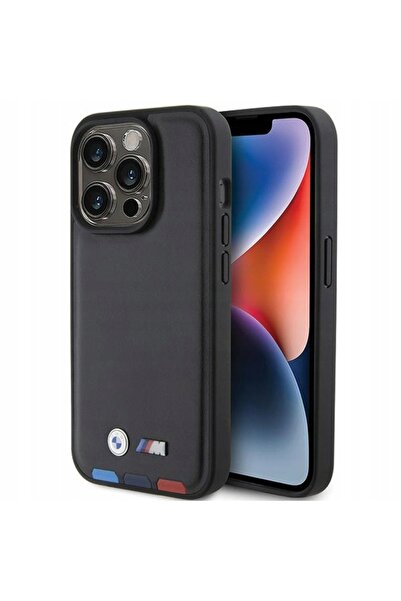 BMW Husă iPhone 15 Pro din piele, cu model ștanțat, tricoloră, din piele ecol...