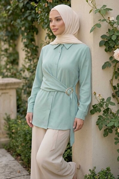 TOFİSA Toka Kuşak Detaylı Tunik Mint - 28728-MINT