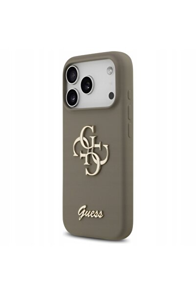 NO BRAND Husă Guess din silicon mare 4G Script pentru iPhone 17 Pro maro