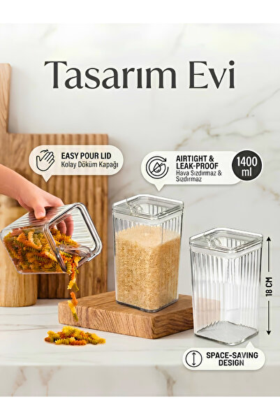 Tasarım Evi Premium Striped Food and Legume Storage Container - Space-Saving ...