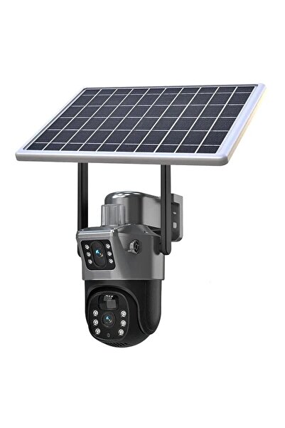 DealsReall Cameră de supraveghere 4G cu panou solar, slot SIM, lentile duale,...