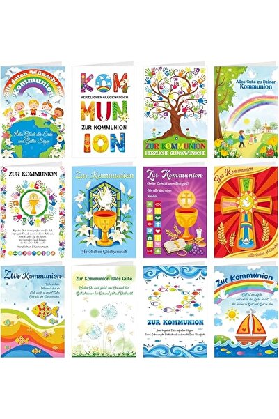 Prezent Pachet de 12 felicitări pentru Prima Împărtășanie cu imprimeu auriu ș...