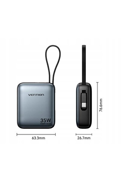 NO BRAND Vention 10000mAh 35W PD cu cablu USB-C încorporat bej