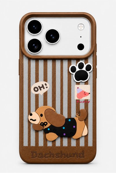 bzontech 3D Dog Figure Striped Silicone Phone Case Compatible with iPhone 17 Pro Max / 18 Pro Max Dachshund