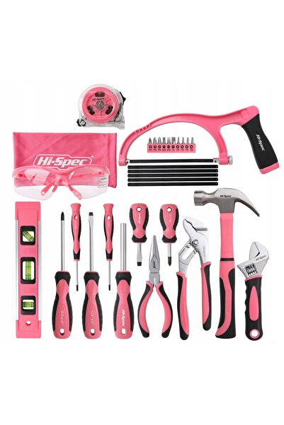 NO BRAND Set de scule pentru începători Hi-Spec, 31 de piese, roz, cutie meta...