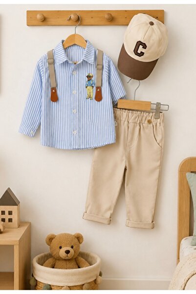 ASİLA Striped Teddy Bear Printed Shirt with Suspender Belt and Hat, Lycra Gab...