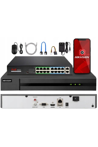 Hikvision Dichizor IP 16 canale IP 16ch 8Mpx + switch PoE + hard disk de 2TB