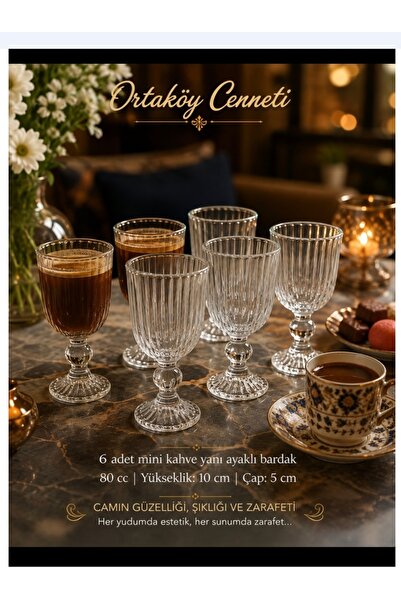 ORTAKÖYCENNETİ Coffee Side Glass with Footed Line Model 6 Pieces 80 Cc Volume...