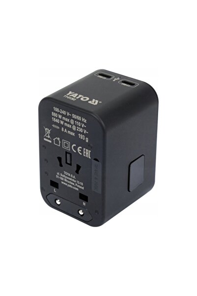 yato ADAPTOR DE ALIMENTARE DE CĂLĂTORIE PENTRU PESTE 150 DE ȚĂRI USB-C PD 65W...
