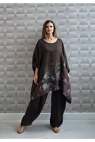 Azara Flory 100% λινό Oversized μπλούζα - Γκρι