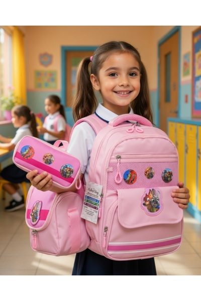KY A+ Kalite Pembe Kız Tavşan Tilki İlkokul Ortopedik 3'lü Set Kalemlik Folyo...