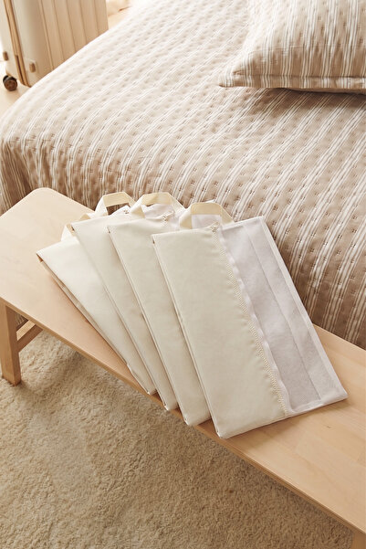 Ocean Home Textile 4'lü Bej Fileli Oxford Kumaş Ayakkabı Düzenleyici Organize...