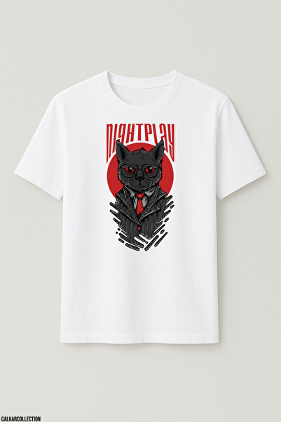 CALKARCOLLECTION Unisex Oversize Nightplay Cat Tshirt