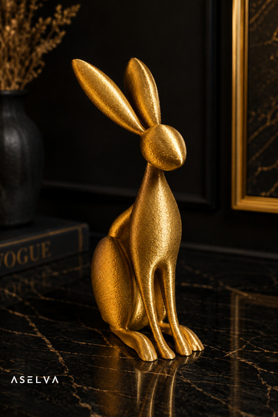 Aselva 3D Baskı Modern Tavşan Biblosu | Gold Dekoratif Tavşan Heykeli | Minim...