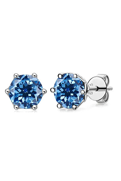 Choice23 0.5CTX2PCS ROYAL BLUE أقراط مرصعة بالمويسانيتي الأصلي 1 قيراط D اللو...