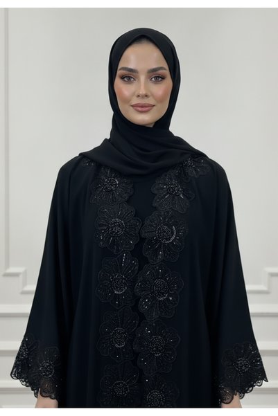 Nukhbaa Aisha Floral Lace & Beaded Abaya| Nida Fabric