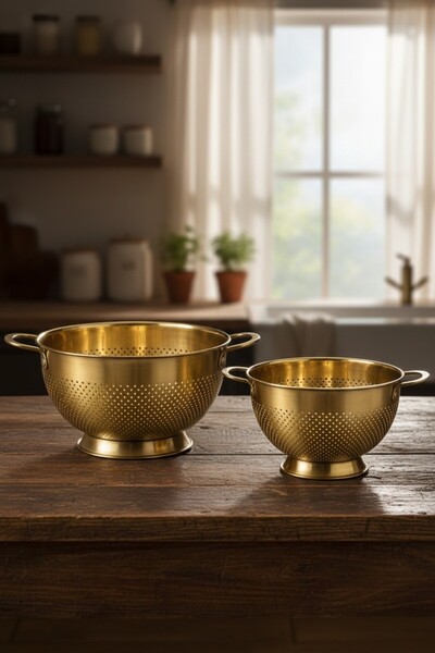 Suo Home Itali Series Gold Renk Paslanmaz Çelik Süzgeç Takımı (25cm x 15.8cm ...