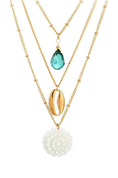 VeeShop Colier multilayer cu trei lantisoare, crizantema, scoica si margica
