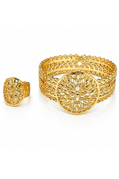 BELLA CİAO Gold-Tone Filigree Cuff Bracelet & Ring Set – Design 5
