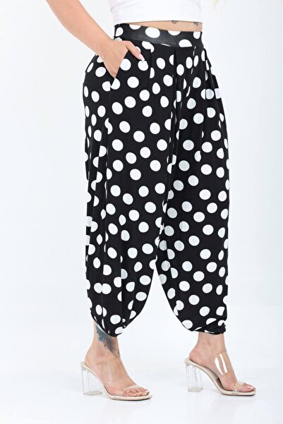 Hazinedan Women's Black Lycra Viscose Fabric Stylish Polka Dot Shalwar Trousers