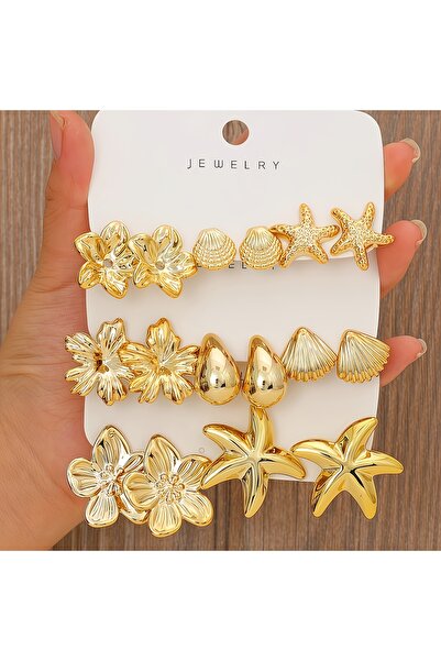 Choice Gold-color 16Pcs Exquisite Starfish Shell Stud Earrings Fashionable CC...