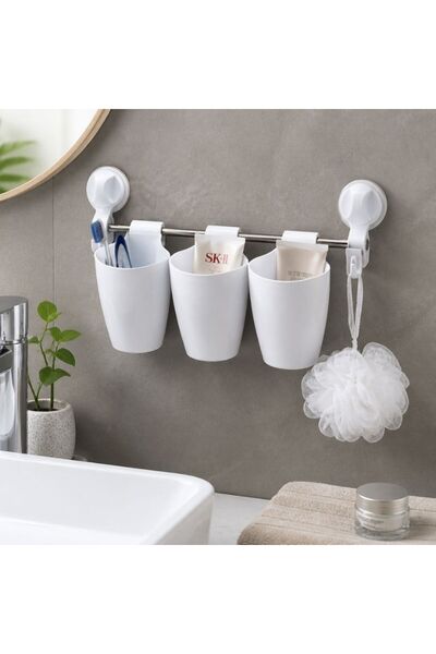 idei Bathroom organizer set with suction cup, 3 storage cups, 33 cm metal bar...